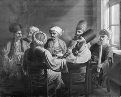 En gruppe græske, armenske og tyrkiske købmænd i et kaffehus i Wien
