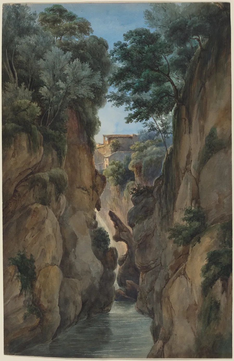 View of a Waterfall through a Ravine by Achille-Etna Michallon