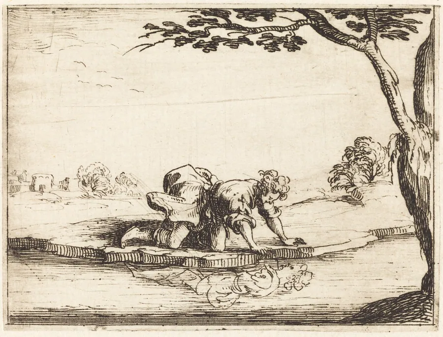 Narcissus Looking in the Water by Jacques Callot