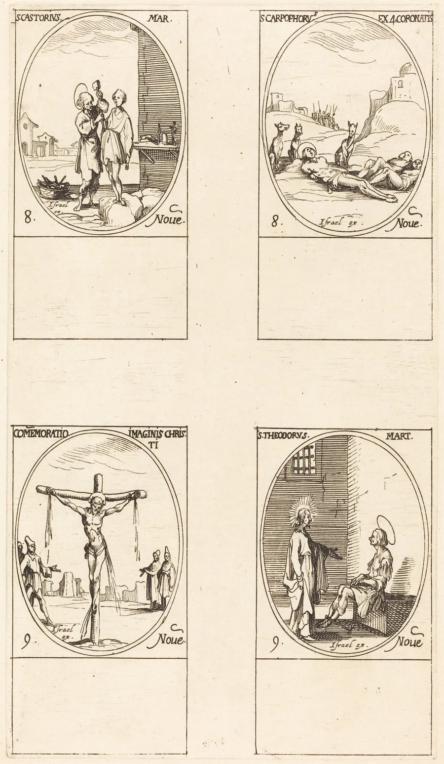 St. Castorius; St. Carpophorus & The Four Crowned Martyrs; Commemoration of the Image of Christ; St. Theodore by Jacques Callot