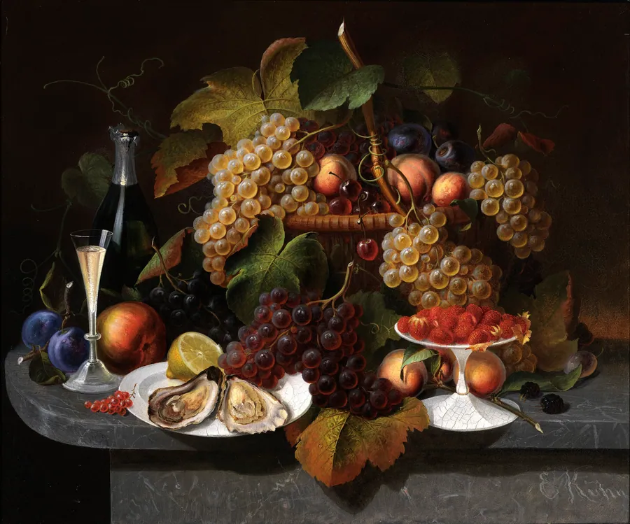Still Life with Fruit, Oysters, and Wine by Everhart Kuhn, n.d.