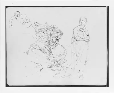 Sketch after David's Napoleon Crossing the Alps; a Recumbent Nude Male; a Standing Female (from Sketchbook)