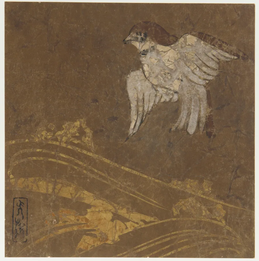 Waves and bird by Attributed to Hon'ami Koetsu 本阿弥光悦 (1558-1637)