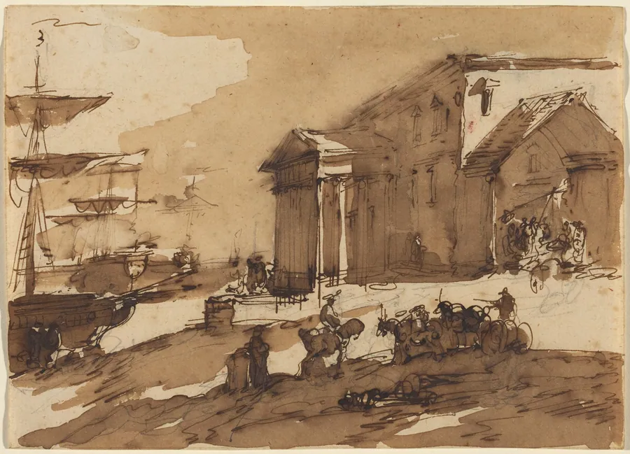 Capriccio of a Port Scene by Giuseppe Bernardino Bison