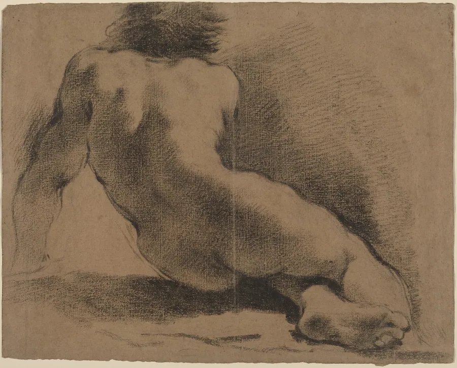Seated Nude Boy Seen from the Back by Guercino