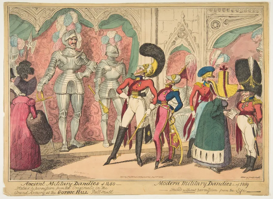 Ancient Military Dandies of 1450 – Modern Military Dandies of 1819 by George Cruikshank