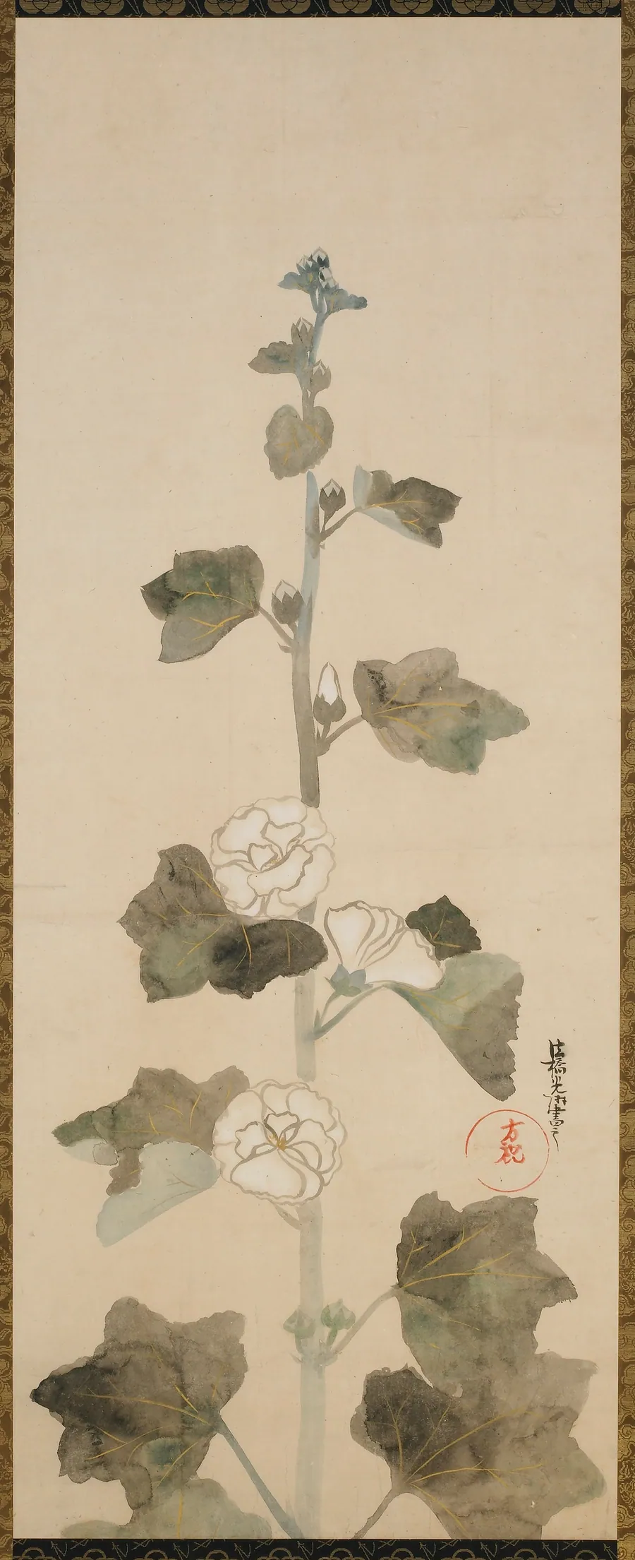 White hollyhocks by Ogata Korin 尾形光琳 (1658-1716)
