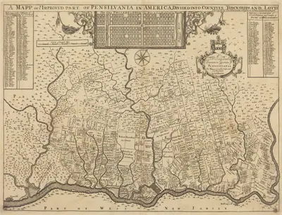 A mapp of ye improved part of Pensilvania in America, divided into countyes, townships and lotts