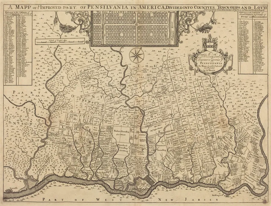 A mapp of ye improved part of Pensilvania in America, divided into countyes, townships and lotts by Thomas Holme