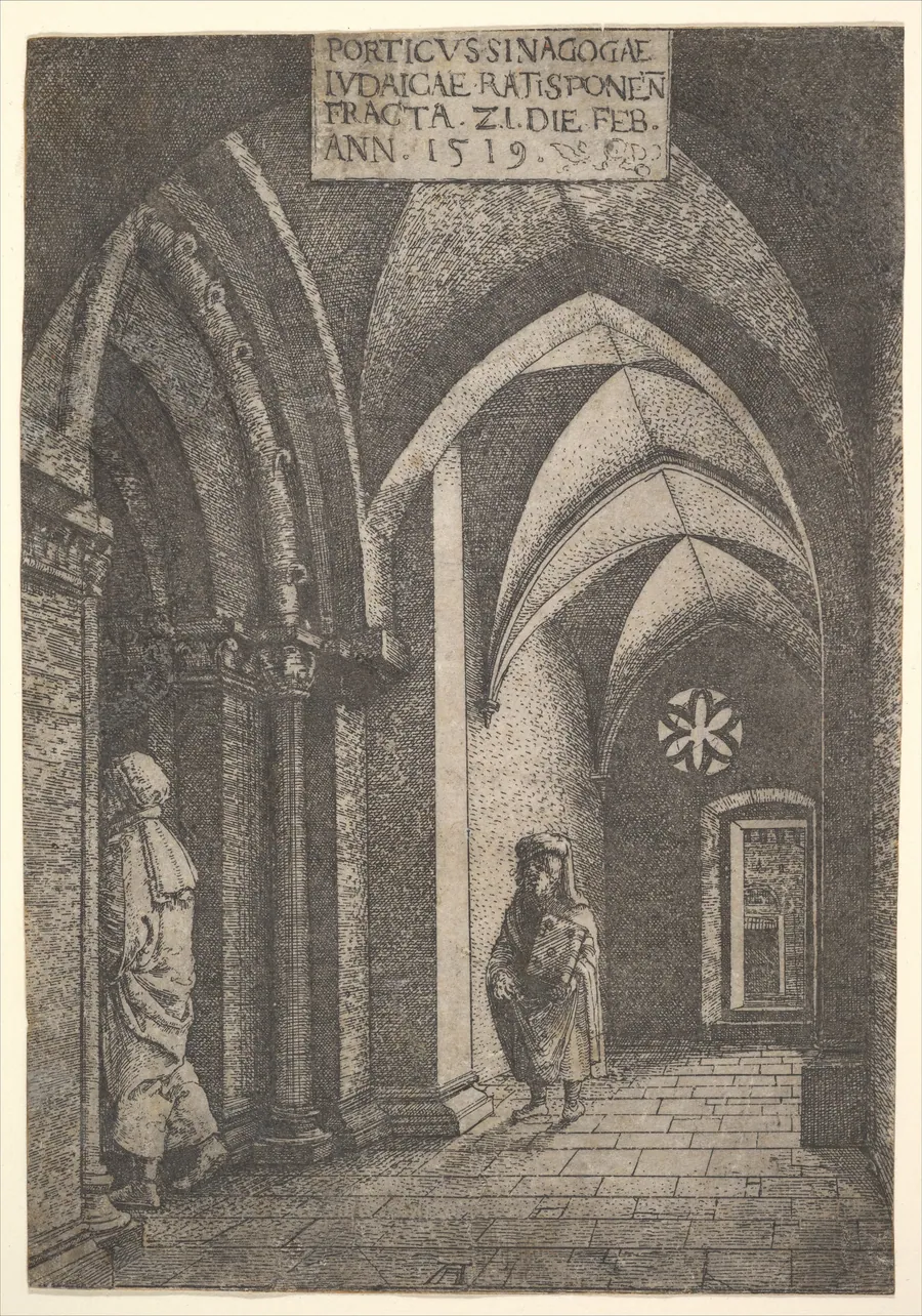 The Entrance Hall of the Regensburg Synagogue by Albrecht Altdorfer