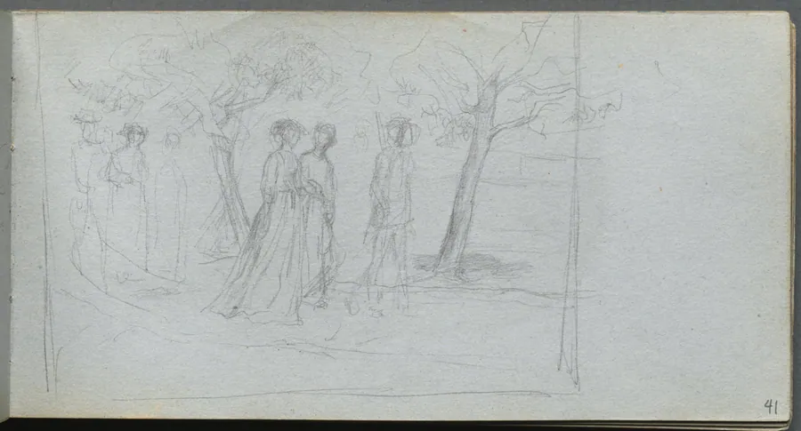 Sketchbook, page 41: Figures in a Landscape by Ernest Meissonier