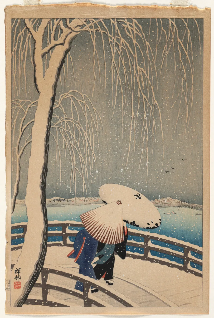 Umbrellas in Snow by Ohara Shoson