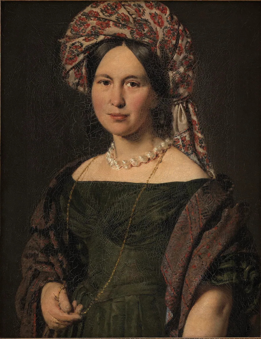 Cathrine Jensen, f. Lorenzen, kunstnerens hustru med turban by C.A. Jensen