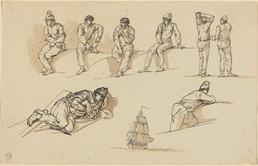 Eight Studies of Figures and a Ship at Sea by Claude-Joseph Vernet