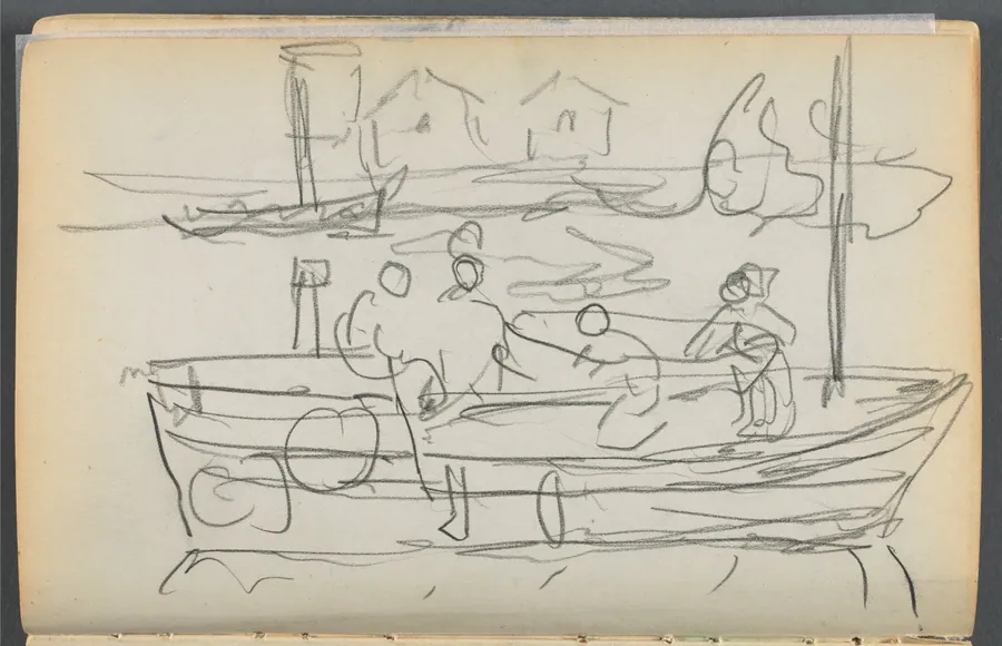 Sketchbook- The Granite Shore Hotel, Rockport, page 032: Figures on a Boat by Maurice Prendergast