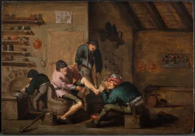 En barber opererer en fod. De fem sanser: Følesansen