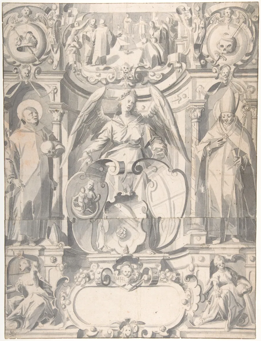 Design for a Stained Glass Window or  Frontispiece with the Arms of a Cleric by Johann Heiss
