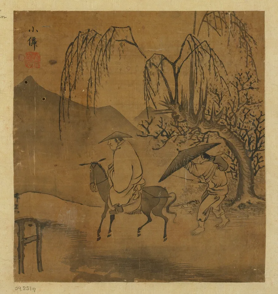 Two travelers in the rain by Formerly attributed to Wu Wei (1459-1508)