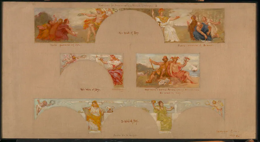 Sketches for a Decoration of a Private Library "B" by Kenyon Cox, born Warren, OH 1856-died New York City 1919