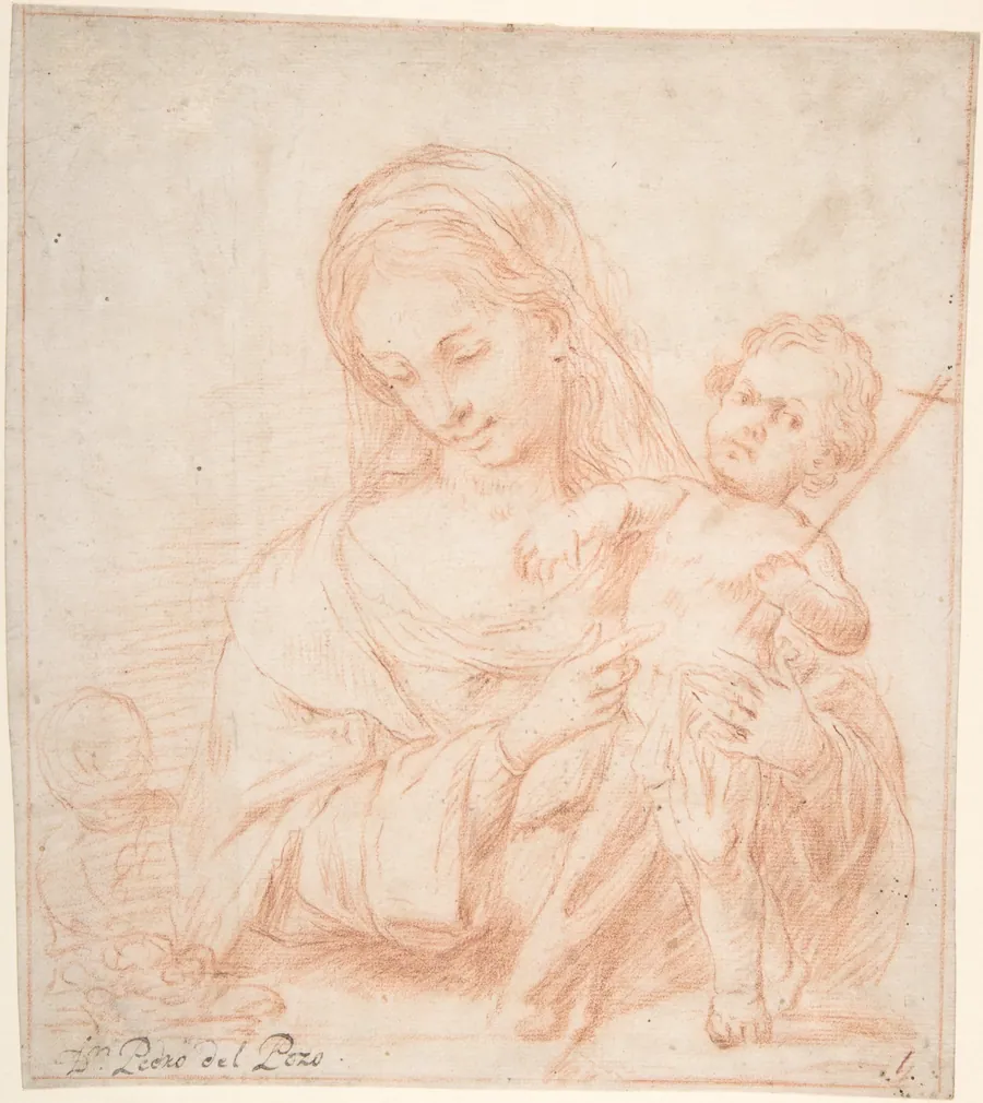 Half-length Virgin and Standing Child with Indications of a Young Saint John the Baptist at Left by Pedro del Pozo