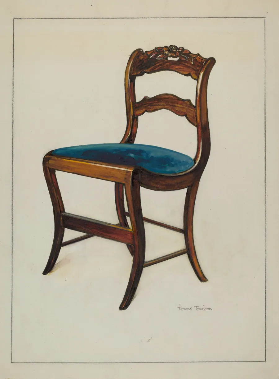 Mahogany Chair with Card Rose Design on UpperWrung by Florence Truelson