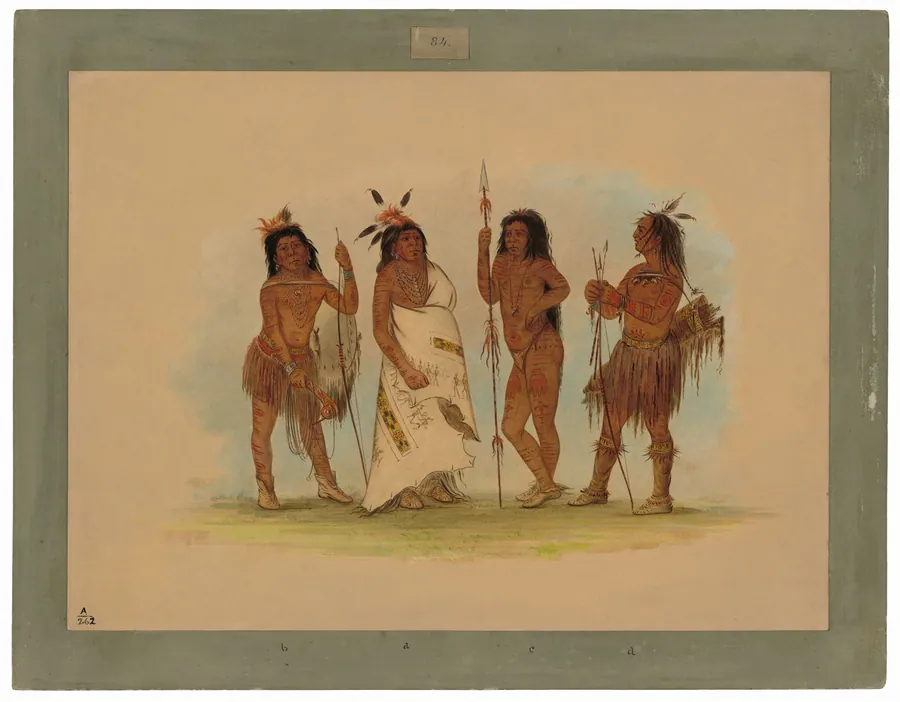 Apachee Chief and Three Warriors by George Catlin