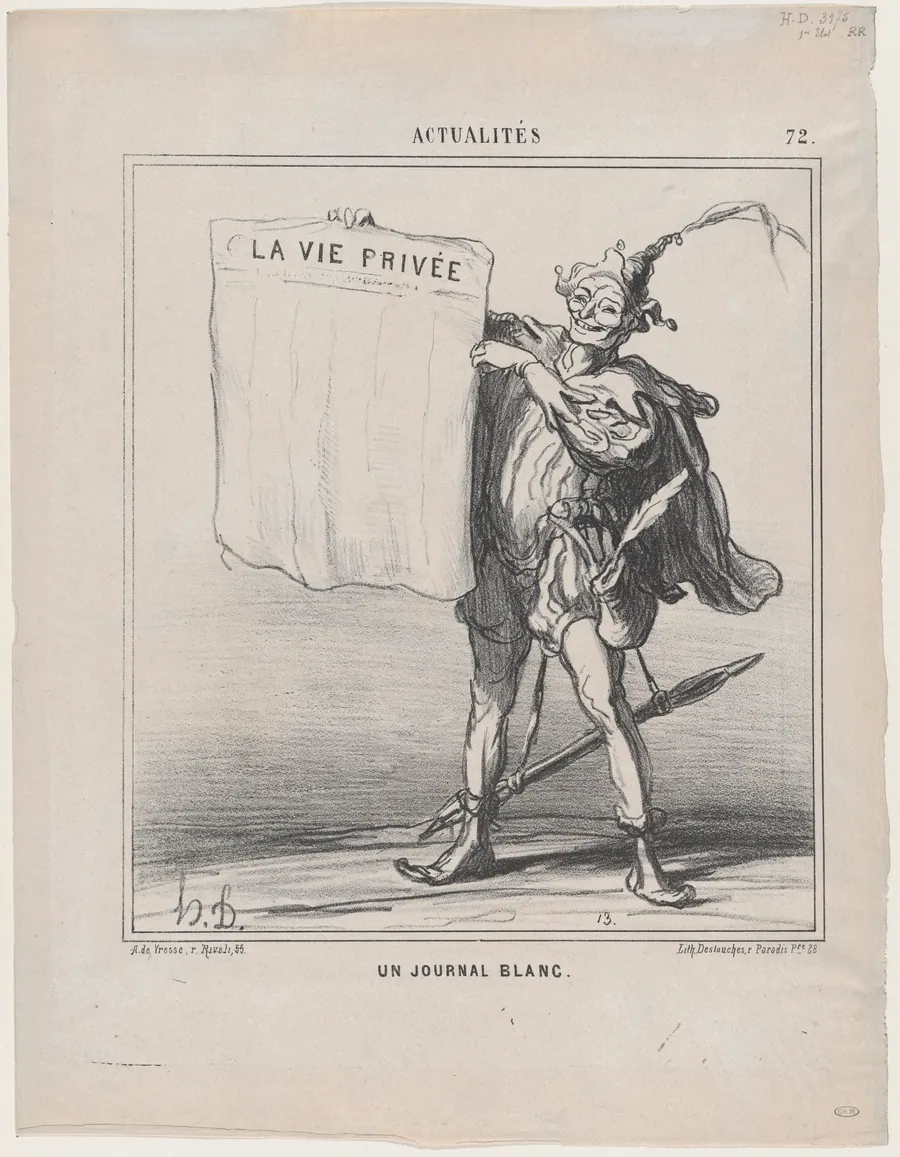 A blank newspaper, from 'News of the day,' published in Le Charivari, March 31, 1868 by Honoré Daumier