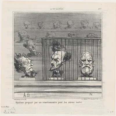Proposal for a new system to better isolate reactionnaries, from 'News of the day,' published in Le Charivari, January 14, 1870