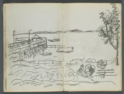 Sketchbook, The Dells, N° 127, page 112 & 113: View of Dock