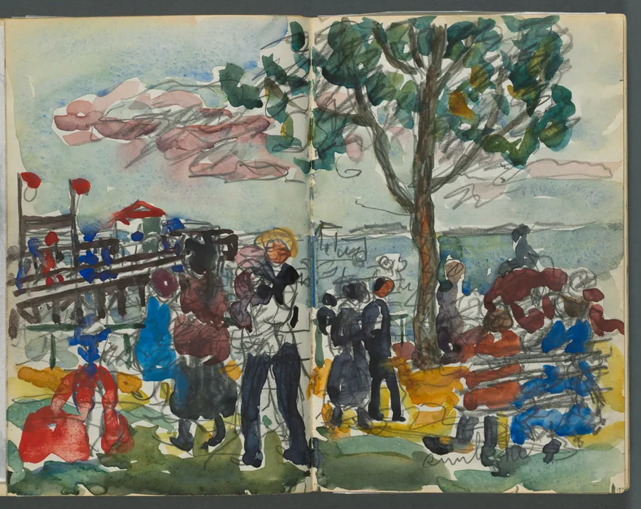 Sketchbook, The Dells, N° 127, page 122 & 123: Figures on a Coast by Maurice Prendergast