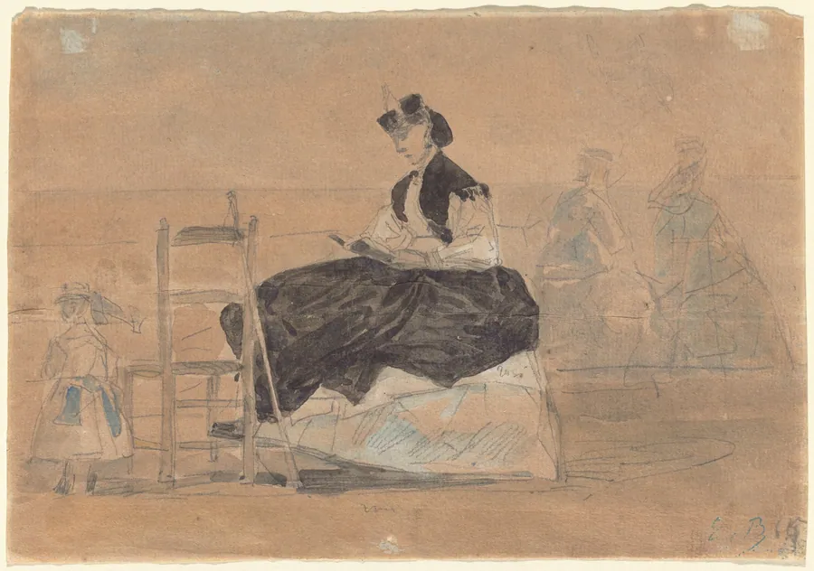 Woman in a Crinoline on the Beach of Trouville by Eugène Boudin
