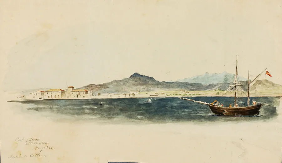 Port of Larnaca by Miner Kilbourne Kellogg, born Manlius Square, NY 1814-died Toledo, OH 1889