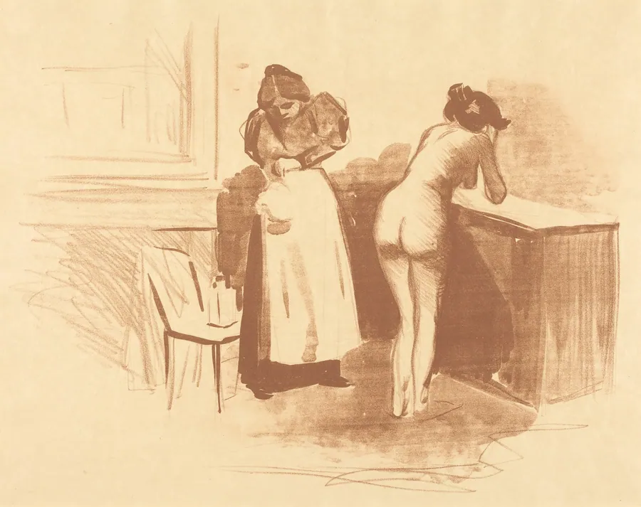 La friction au gant de crin (planche au lavis et au trait) (The Massage with Coarse Hair Glove) (Wash and Line plate) by Jean-Louis Forain