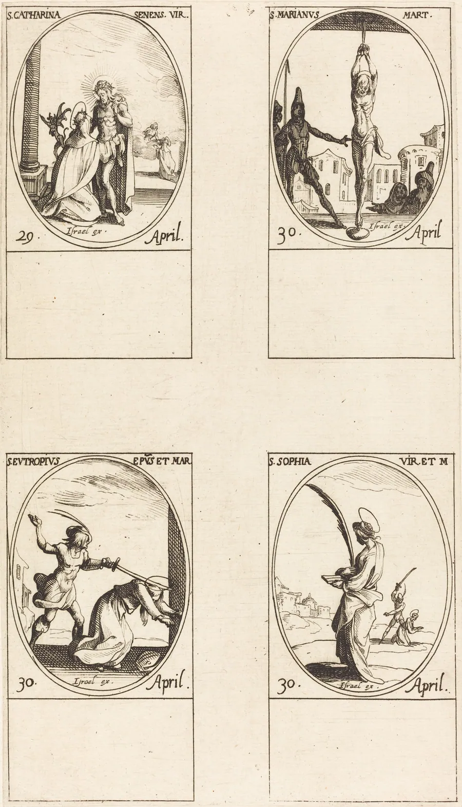 St. Catharine of Siena; St. Marian; St. Eutropius; St. Sophia by Jacques Callot