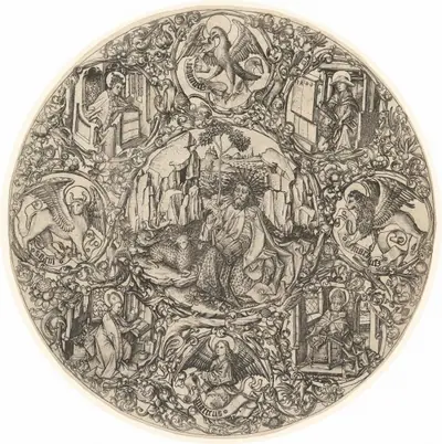Saint John the Baptist in the Wilderness with the Lamb of God, Surrounded by the Symbols of the Evangelists and the Four Fathers of the Church