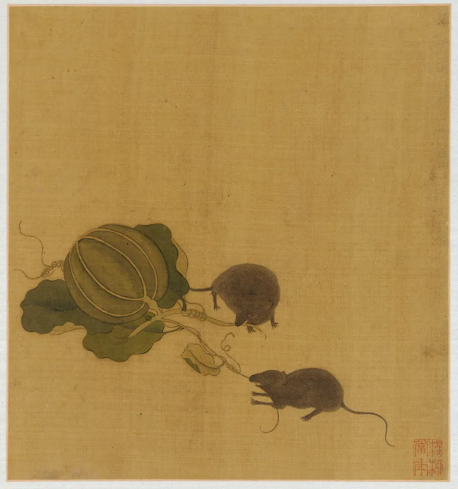 Two mice and a melon vine by Formerly attributed to Zhao Boju (ca. 1120s-ca.1162)