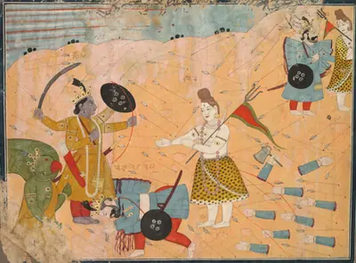 Shiva intercedes for King Bana, from an Usha-Aniruddha