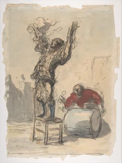 Street Show (Paillasse) (recto); a clown playing a drum (verso)