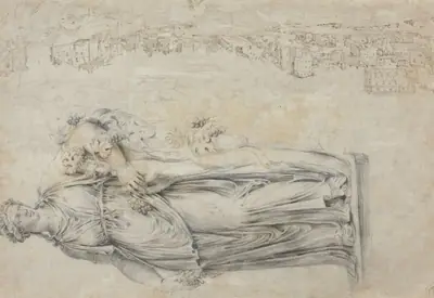 View of the Tiber; Copy of a Roman Sculpture of a Bacchante [verso]