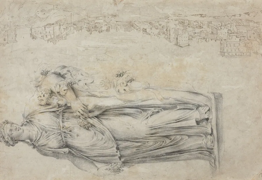 View of the Tiber; Copy of a Roman Sculpture of a Bacchante [verso] by Étienne Dupérac