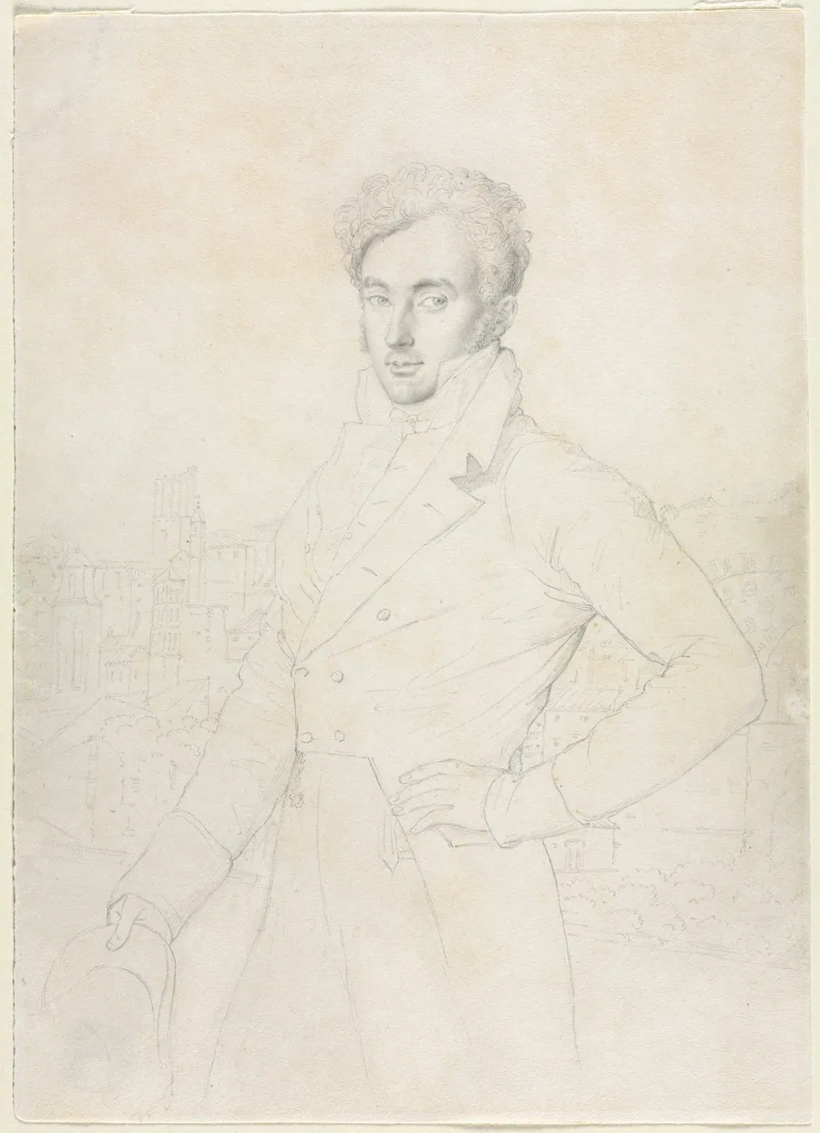 Portrait of a Young Man Standing on the Quirinal with the Turris Comitum in the Background by Jean-Auguste-Dominique Ingres