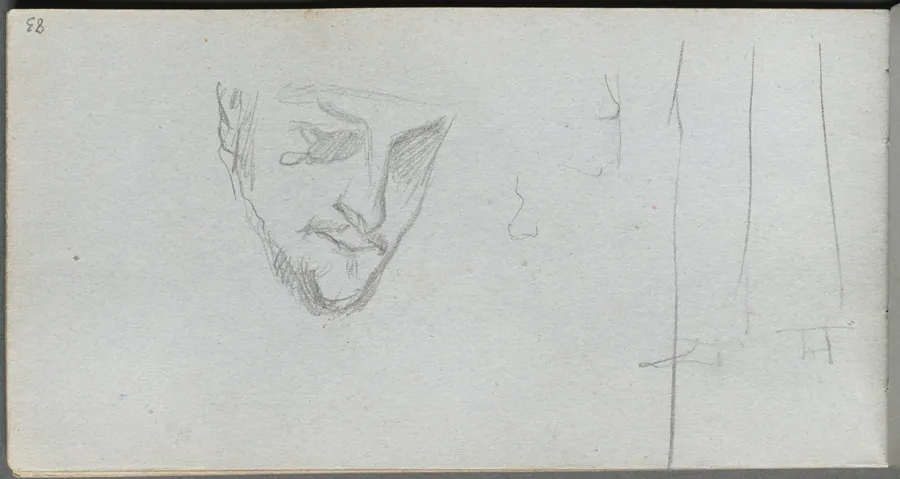 Sketchbook, page 83: Study of a Face, Legs by Ernest Meissonier