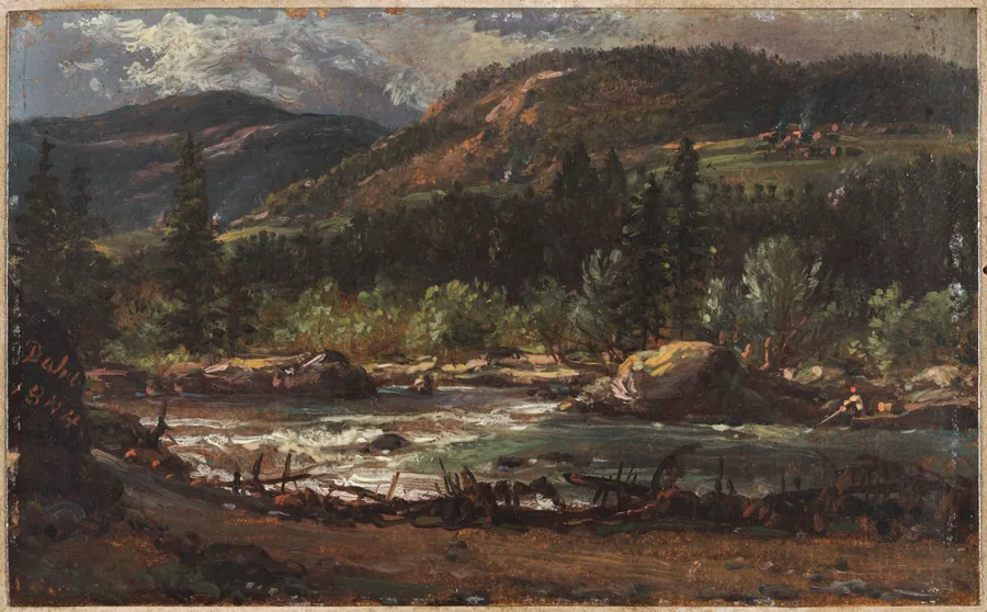 Landskabsskitse fra Norge. Ved Bruflat, Valdres by J.C. Dahl