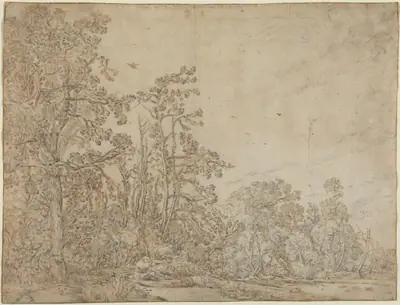 Woodland Pond with a Fisherman