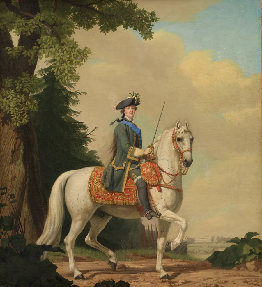Katharina II af Rusland, ridende i garderuniform på hesten Brillante, den 28. juni 1762 by Vigilius Eriksen