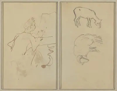 Man Playing Piano; Two Sheep [verso]
