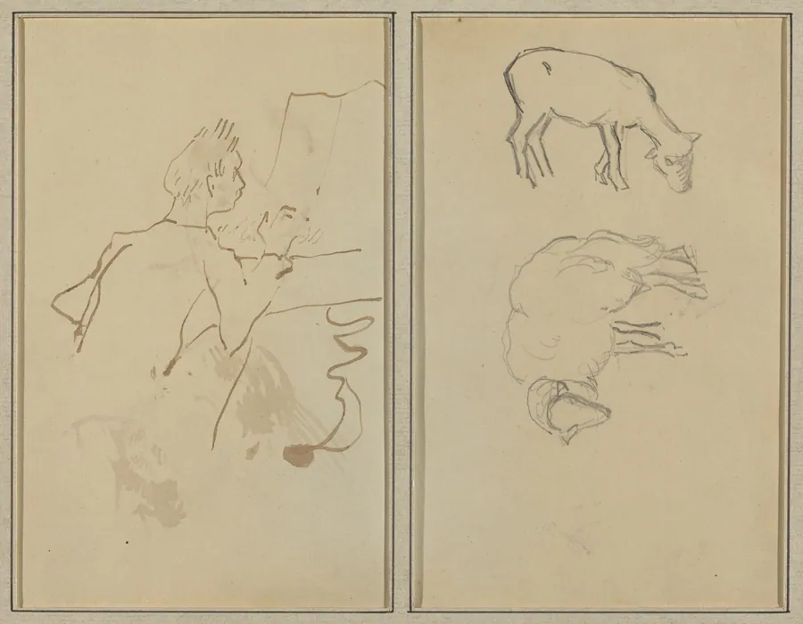 Man Playing Piano; Two Sheep [verso] by Paul Gauguin