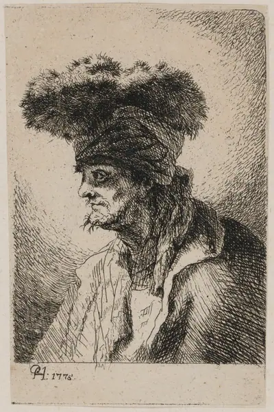 Oriental with a Fur Hat, Looking Left