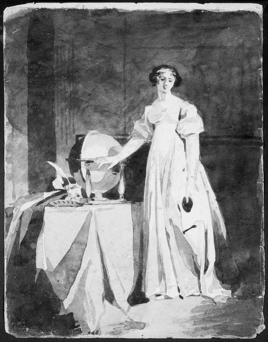 Standing Portrait of a Lady with a Globe (from Sketchbook) by Thomas Sully