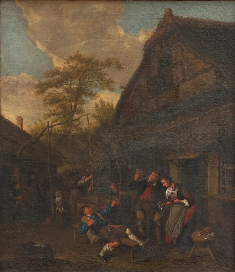 Bønder uden for en kro by Cornelis Dusart